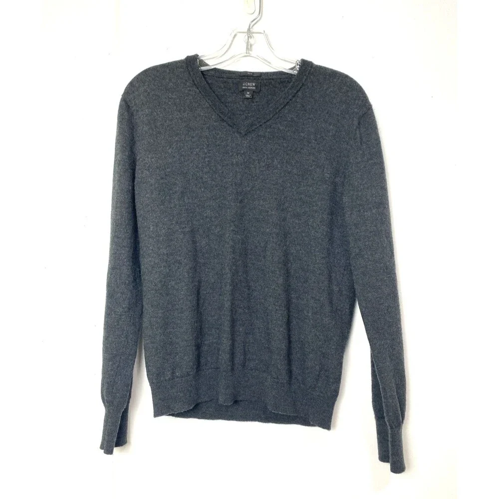 J. Crew Sweater Top Size M 100% Merino Wool Womens Dark Gray V Neck Soft Slim